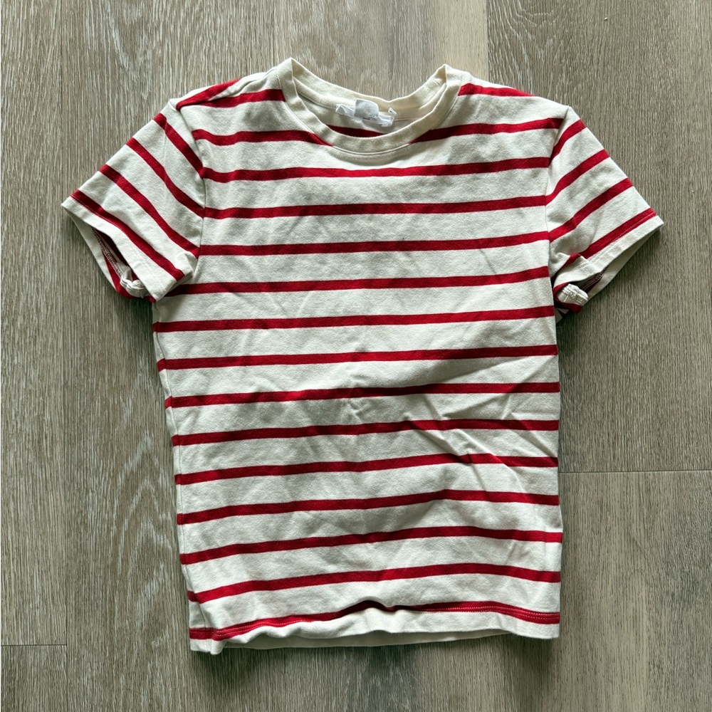 Good American Red and Cream Striped Tee